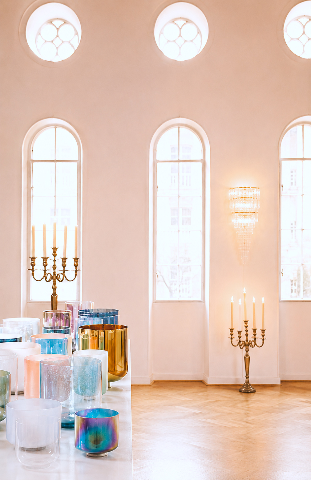 Crystal singing bowls in Lorelei's Concert Hall, Copenhagen